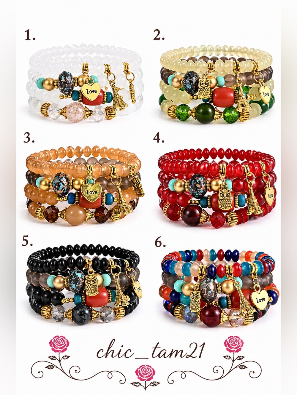 Multicolor Beaded Charm Bracelet Stack
